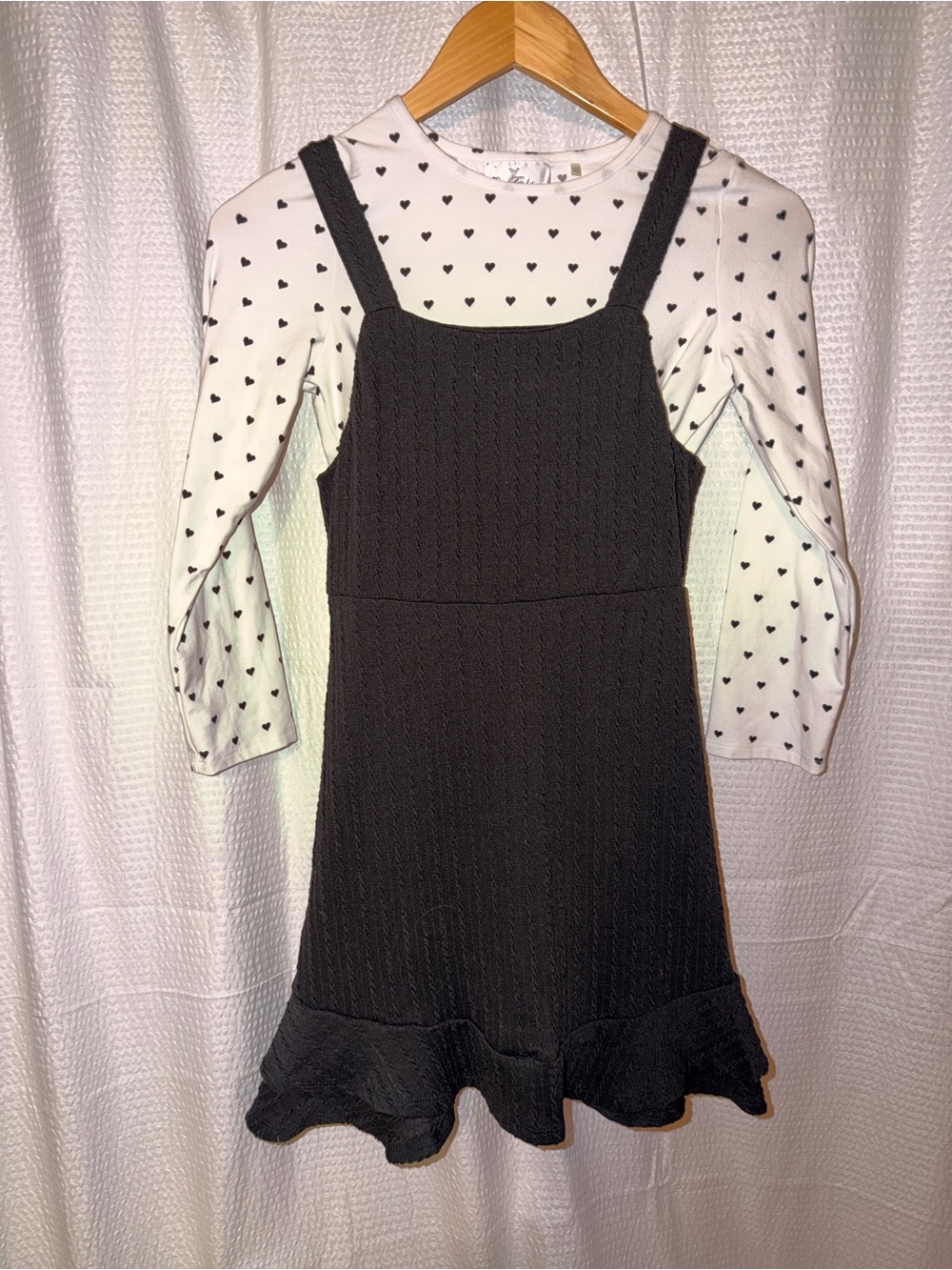 Rare Editions Girls 2-Piece Textured Jumper Dress & Heart Mock Neck Set Size 10